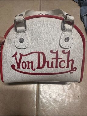 Von Dutch White and Red Logo Dome Mini Bag